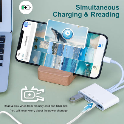 SD Card Reader for iPhone/iPad, 5-in-1 Universal Memory Card Reader for SD/TF Card/USB Drive, USB-C/Lightning/USB Connector Compatible with iPhone 16/iPad Pro/Galaxy/MacBook/Dell etc.