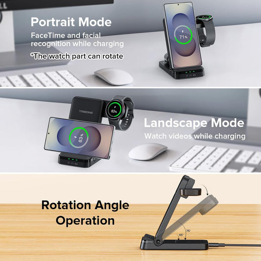 Wireless Charger for Samsung, 3 in 1 Wireless Charging Station for S25 S24 Ultra S23 S22 S21 Note Z Fold Android, Charger for Samsung Galaxy Watch 7 6 5 4 3 Pro Classic Galaxy Buds