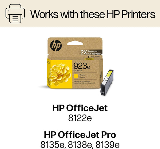 HP 923e EvoMore High Yield Yellow Ink Cartridge | Works OfficeJet 8120 Series, OfficeJet Pro 8130 Series | Carbon Neutral | 4K0T6LN