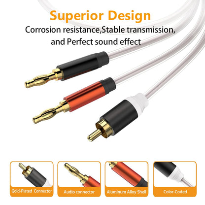 HOSONGIN RCA to Banana Plug Speaker Cable 6 Feet -2 Pack, Gold-Plated Dual-Shielding Hi-Fi Stereo Cable for Home Theater/Amplifier/Subwoofer/Speaker/Audio Receiver/Vinyl Record Player/SoundBar
