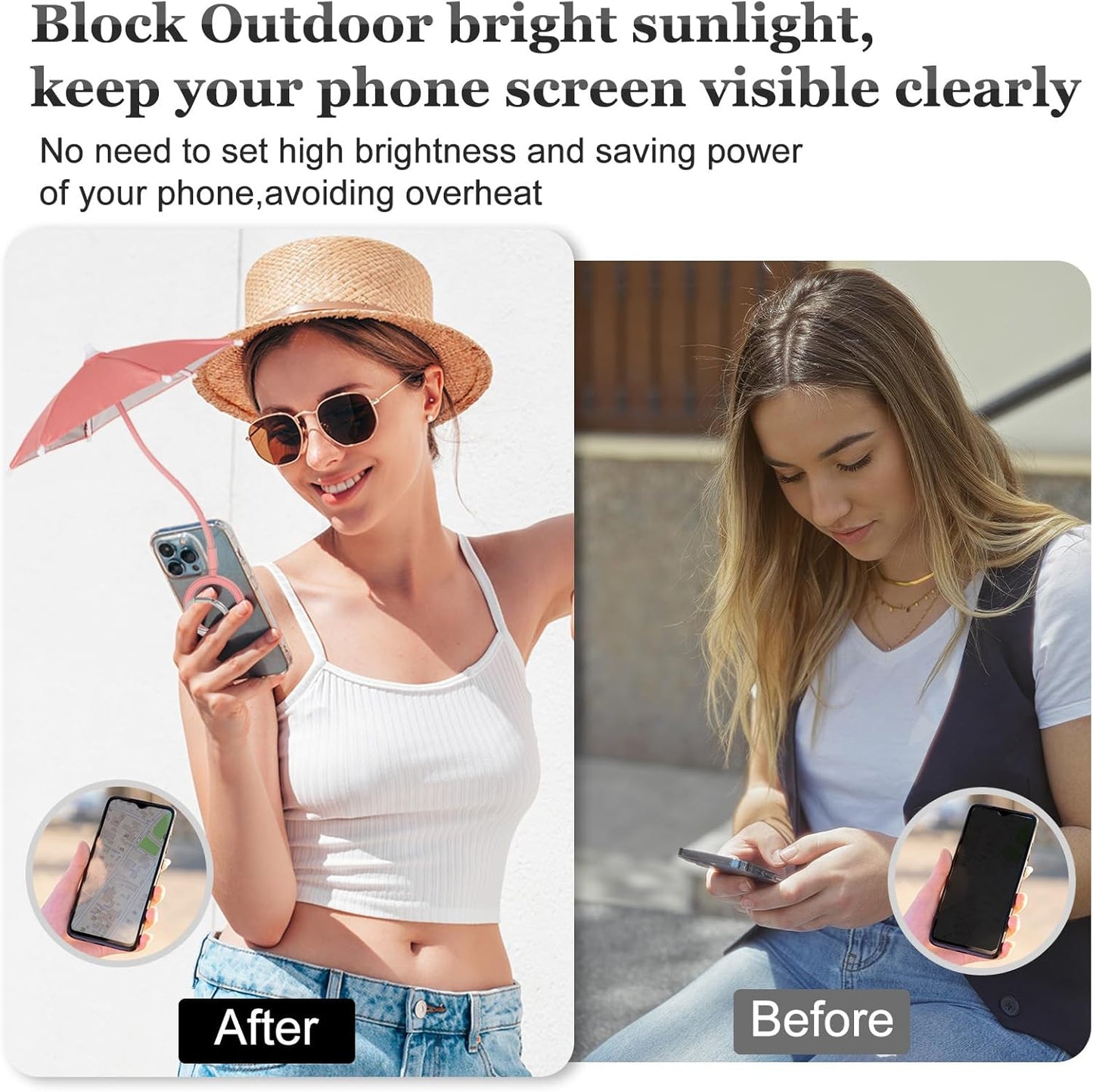 Magnetic Umbrella Phone Stand for Sun Protection,Adjustable Sun Shade Shield for iPhone 16/15/14/13/12 Pro Max,Samsung & Google,Detachable Ring Stand,Heat-Resistant Design,Car Mount Compatible, Pink