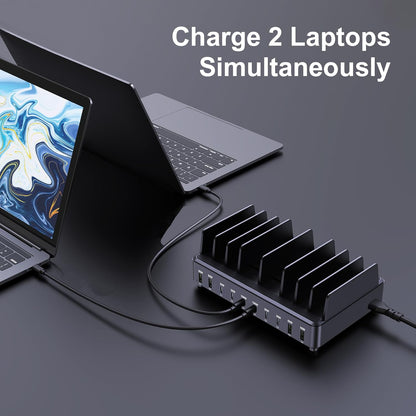 chipofy 500W Charging Station for Multiple Devices, 10-Port Multi USB C Fast Charger Station with Organizer Stand for MacBook Laptop, iPad, iPhone 16 15 Pro Max, Galaxy S25/S24 and More