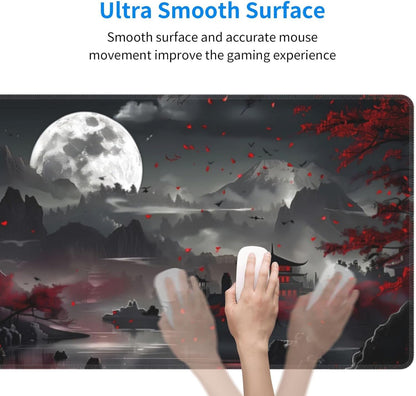 Extended Gaming Mouse Pad, Large Desk Mat XL Anime Mouse Pad Waterproof with Stitched Edges, Non-Slip Desktop Pad for Home and Office, Level Up Your 31.5x11.8 Inch (Night Lake)