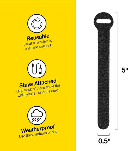 Self-Gripping Cable Ties by Wrap-It Storage, Multi-Color, 5 Inch Straps (50-pack) – Reusable Hook and Loop Cord Organizer Cable Ties for Cord Management and Desk or Office Organization