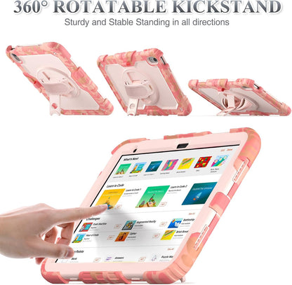 SEYMAC stock Case for iPad (A16) 11th/10th Generation 11''/10.9'' 2025/2022, Full-Body Drop Protection Case with Screen Protector &360° Rotate Hand Strap/Stand, Camo Pink