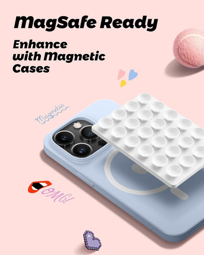 amBand Magnetic Suction Mirror Window Phone Holder, Sticky Grip Double Sided Mount for iPhone, Gym Bathroom Kitchen, Hands-Free for Makeup FaceTime Shower Viewing with MagSafe Accessories, Frost White