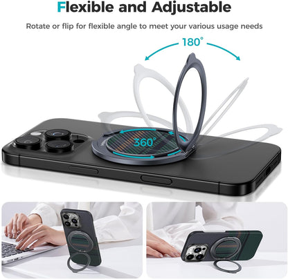 BENKS ArmorPop Magnetic Phone Grip & Stand for MagSafe, 360° Rotation Adjustable Phone Ring Holder for iPhone 17/16/15/14/13/12 Series, Durable Kevlar Design
