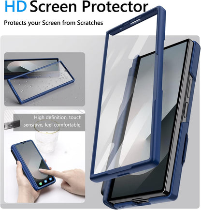 Vihibii for Samsung Galaxy Z Fold 6 Case Wallet with S Pen Holder & Card Holder & Slide Lens Cover & Screen Protector & Hinge Protection, Durable Rugged Protective Phone Case for Galaxy Z Fold6, Blue