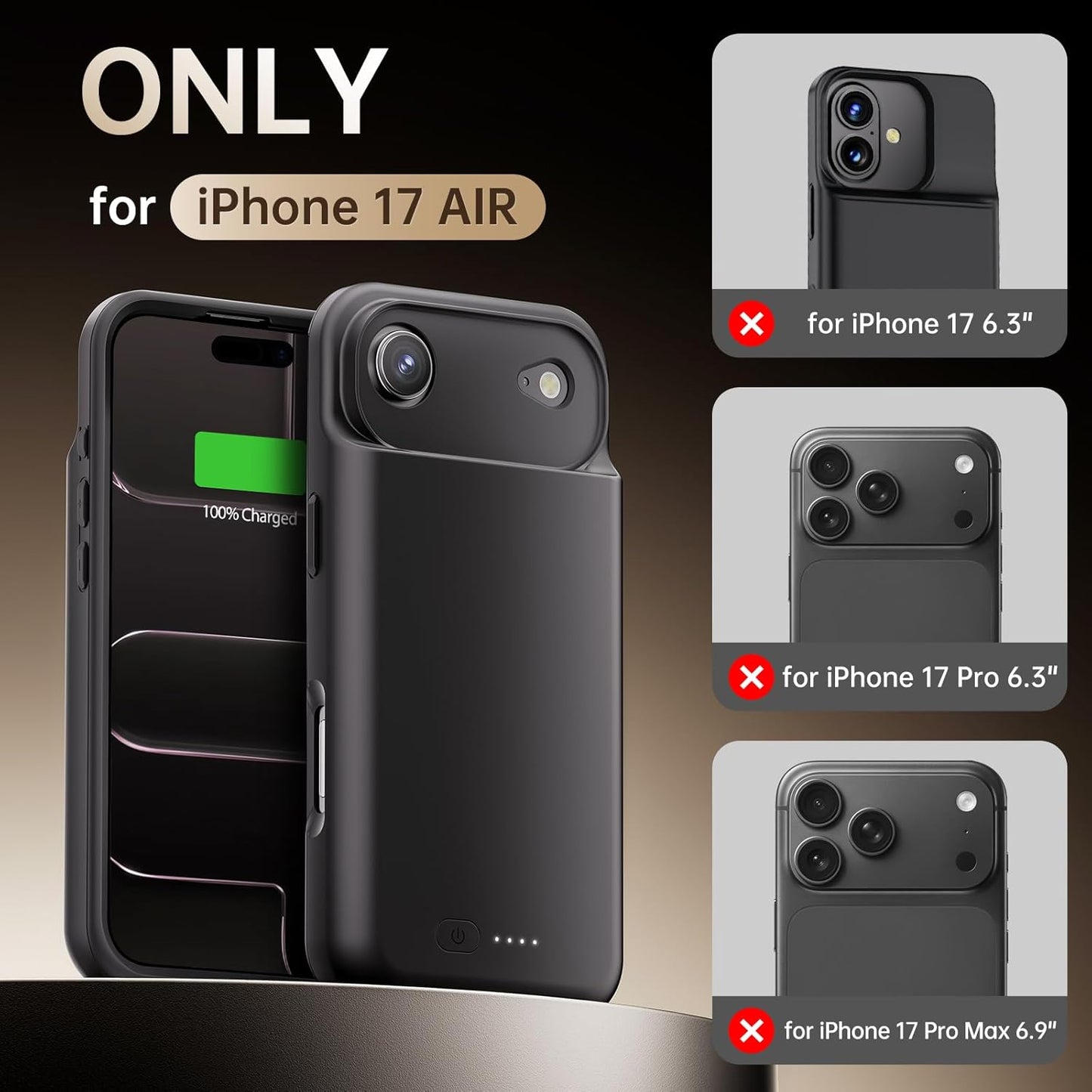 GIN FOXI Battery Case for iPhone 17 AIR, Charging Case Charger 8500mAh Ultra-Slim Lightweight Powerful Battery Pack 15W Fast Rechargeable Anti-Fall TPU Juice Box for iPhone 17 AIR (6.5") Black