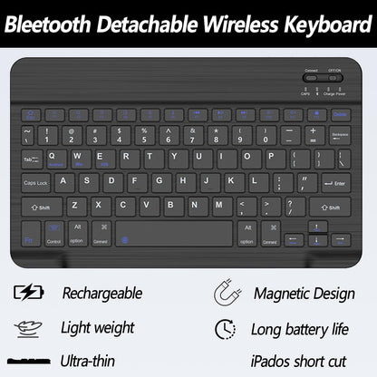 Keyboard Case for iPad 11th 10th Generation - iPad 10th Generation Case with Detachable Wireless Keyboard - Smart Folio Cover with Pencil Holder for 11-inch A16 2025 10.9-inch 2022, Black