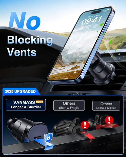 [Military-Grade]VANMASS for MagSafe Car Mount [2025 Upgraded Strongest Magnets] Magnetic Phone Holder Suction Cell Stand for Dashboard Windshield Vent,Truck Cradle for iPhone 16 15 14 13 12 11 Android