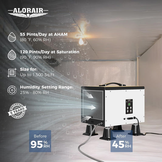 ALORAIR Crawl Space Dehumidifier, 120 PPD Crawlspace Dehumidifiers with Drain Hose and Pump for Basement, Portable Compact Auto Defrost Under House Industry Commercial Dehumidifier