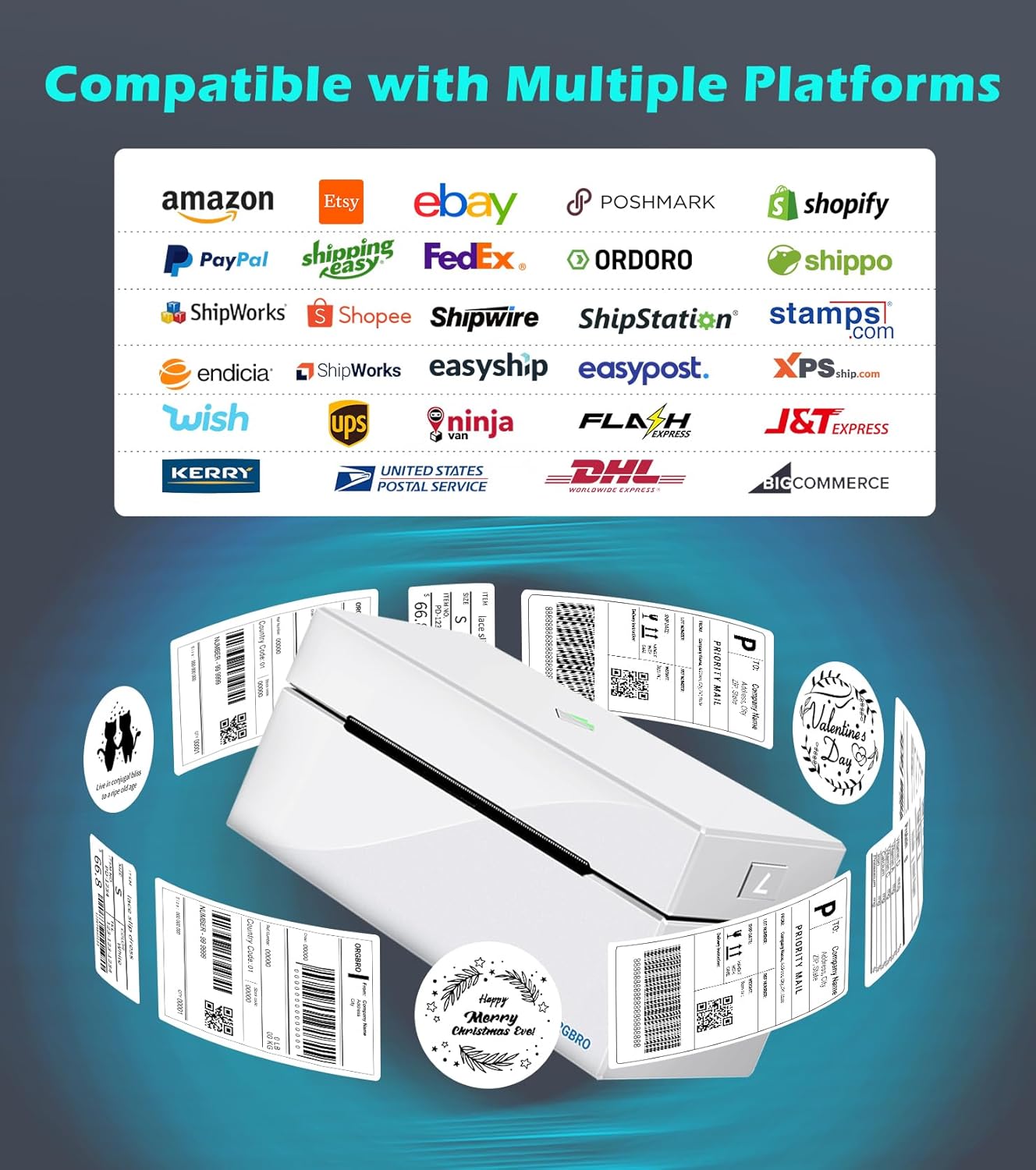 ORGBRO Bluetooth Thermal Shipping Label Printer, Z1-Plus Wireless 4X6 Shipping Label Printer for Small Business Office or Home Support iPhone Android Windows macOS Chrome Amazon Ebay Shopify USPS