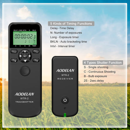 AODELAN Wireless Remote Control Shutter Release Timer intervalometer for Canon EOS RP, 90D, 80D, Rebel T6, SL2, 6D II, 5D IV, SX70 HS; Fujifilm GFX 50R, X-T3; Olympus OM-D E-M1 Mark II; Pentax K-1 II