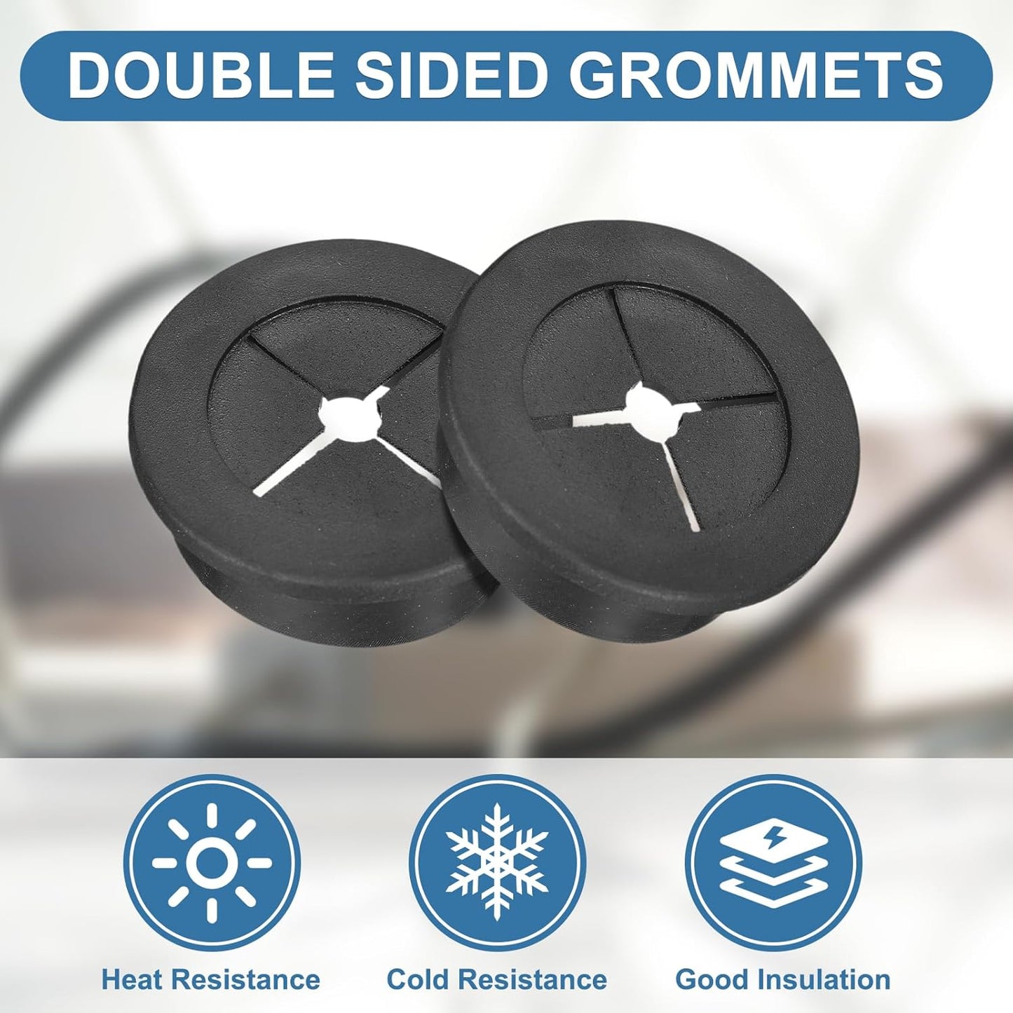 uxcell 4Pcs Cable Cord Grommet, 1-1/4"(32mm) Rubber Desk Grommets Wire Pass Through Hole Cover with Marked Cable Ties for Home Office Cable Wire Protection, Black