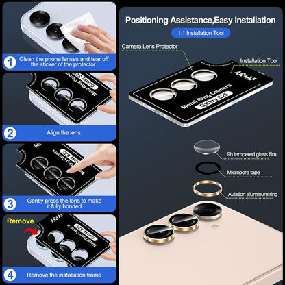 for Samsung Galaxy S25 Camera Lens Protector, Individual Metal Ring Tempered Glass Lens Cover, [Strong Adsorption] Scratch Resistant Ultra-Thin HD Clear Lens Cover, 1 Set-Gold Ring