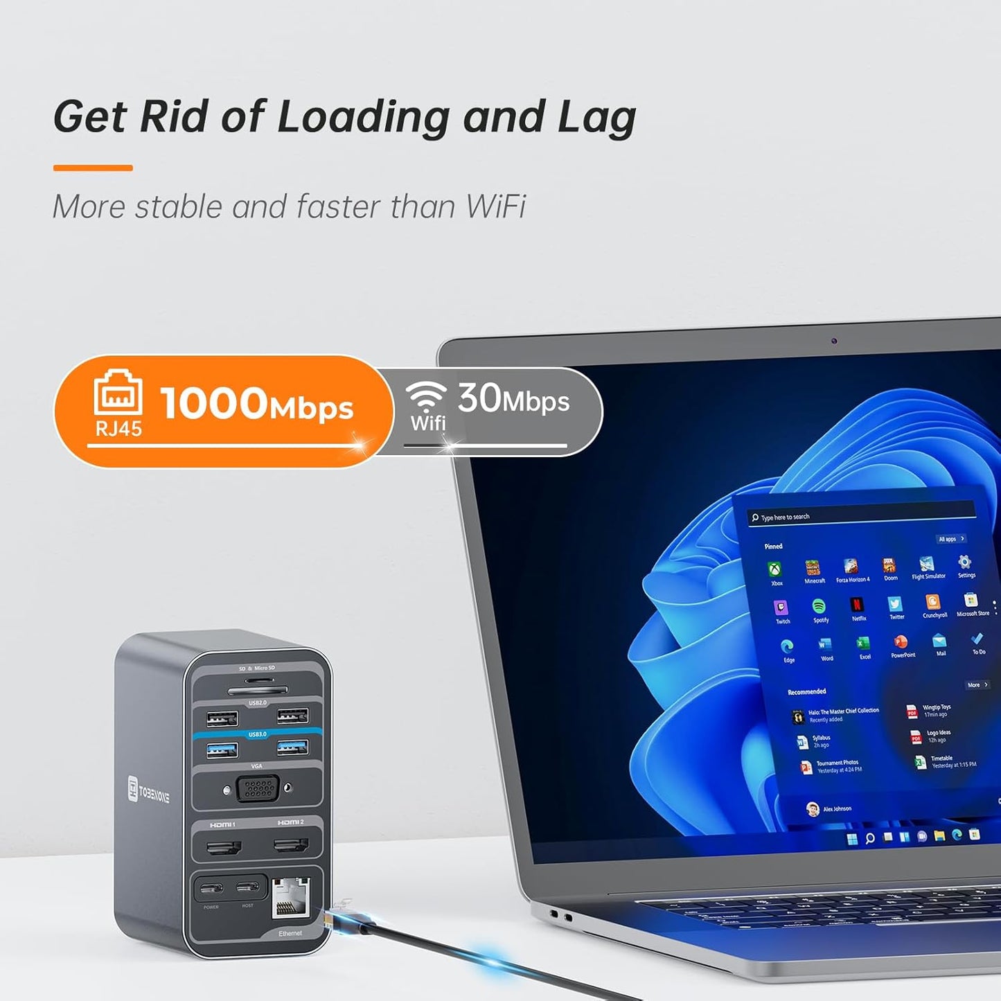 TobenONE USB C Laptop Docking Station Dual Monitor, 15-in-1 USB C Dock with Dual HDMI, 65W Power Supply, VGA, 4xUSB 3.0, 2xUSB 2.0, SD/TF, Ethernet and Audio/Mic for Lenovo, HP, Dell, Surface