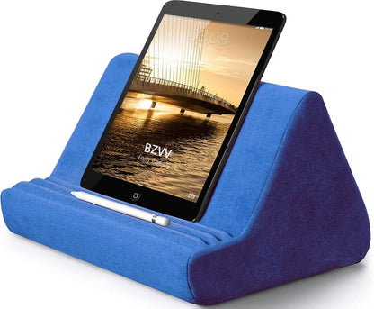 Soft Blues Electrical Blue Pillow Stand with Pocket - Lazy Holder for Bed Sofa with Adjustable Viewing Angle - Compatible with iPads Tablets eReaders Smartphones Books Magazines
