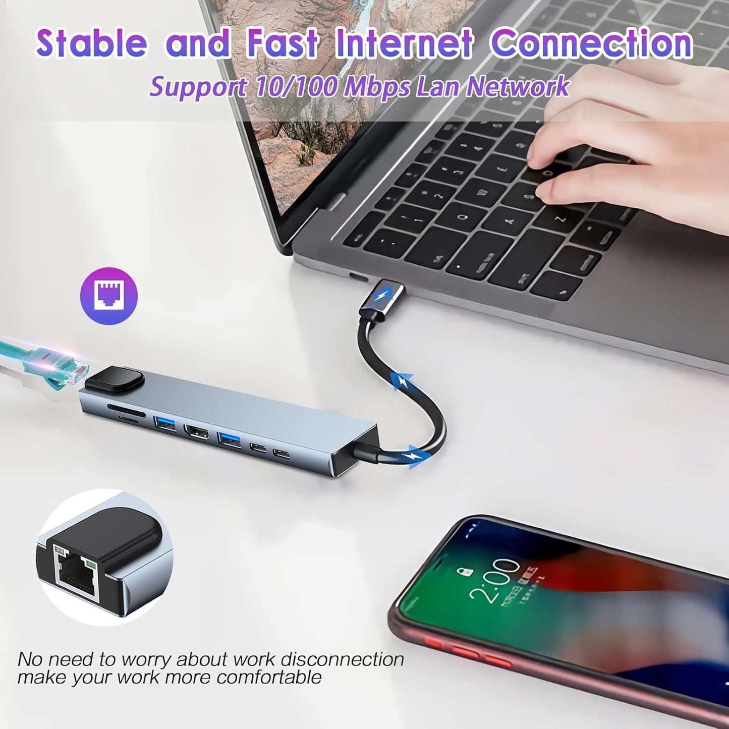 USB C HUB, 8 in 1 USB C Adapter with 4K HDMI, 100W PD, USB C Port, USB 3.0, RJ45 Ethernet, SD/TF Card Reader, Docking Station Compatible with MacBook Pro/Air USB C Laptops and Other Type C Devices