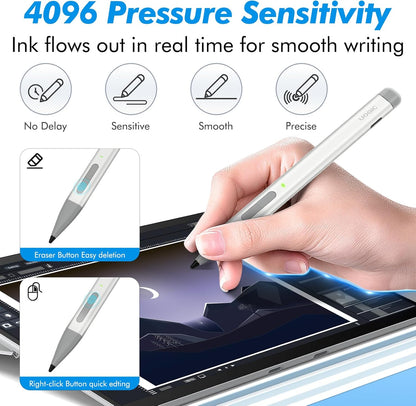 Uogic Slim Pen 2 for Surface, with 4096 Pressure, Erase & Right-Click, Palm Rejection for Surface Pro (4th/5th/6th/7th/7+/8th/9th/10th Gen), Surface Duo (1st/2nd Gen), Surface Book (1st/2nd/3rd Gen)