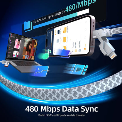 4 in 1 Charging Cable 5FT -MAX 66W Fast Charging Multi Charging Cable for All Devices, USB A/C to C/Lightning Cable Multiple iPhone Charger Cord for iPhone 16/15/14/13/iPad/Android/Tablets and More