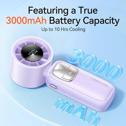 3-in-1 Portable Handheld Turbo Fan-100 Speeds, 11000 RPM, 10Hrs Cooling, LED Display, 90° Rotation, USB Rechargeable Battery Powered, Mini Foldable Hand Held Personal Fan for Women Men (Purple)