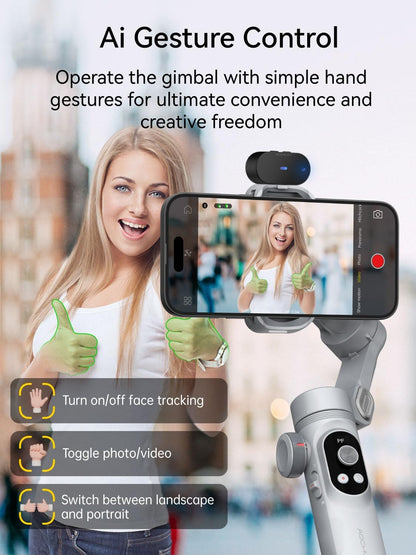 3-Axis Phone Gimbal, Gimbal Stabilizer for iPhone w/AI Vision Sensor, Portable for iPhone/Andriod, Phone Stabilizer Built in Fill Light Perfect for TikTok YouTube-Smart XPro AI Grey