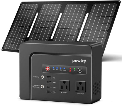 Powkey Solar Powered Generator,200W Portable Solar Generator Power Station with Solar Panels 40W,146Wh Generator Power Bank with 2 AC Outlet 110V Pure Sine Wave for Outdoor Camping Emergency Home