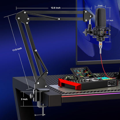 Podcast Equipment Bundle with 3.5mm Condenser Microphone for Pc/Phone Live Streaming Singing Gaming, Podcast Microphone Bundle with Live Sound Card Audio Mixer,Voice Changer, Denoise,DJ Sets