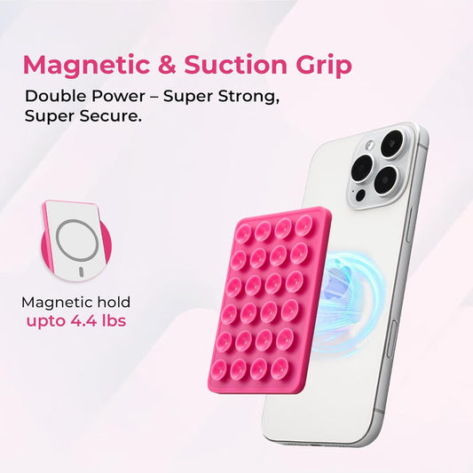 Sucky Upgraded Magnetic Suction Cell Phone Grip for MagSafe Case, Silicone Octo Cup Buddy Holder, Durable Magnet Phone Accessory for iPhone and Android (Chalk Pink)