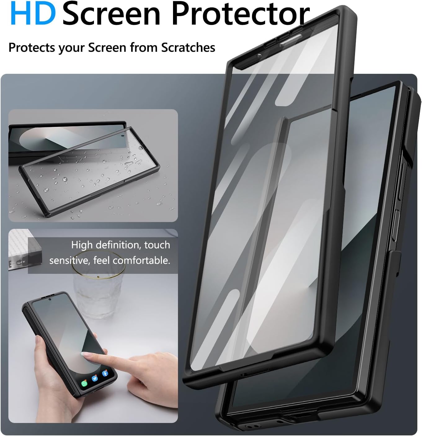 Vihibii for Samsung Galaxy Z Fold 6 Case with Card Holder & Slide Camera Cover & Screen Protector & Hinge Protection, Heavy Duty Rugged Wallet Phone Case for Samsung Galaxy Z Fold 6 2024, Black