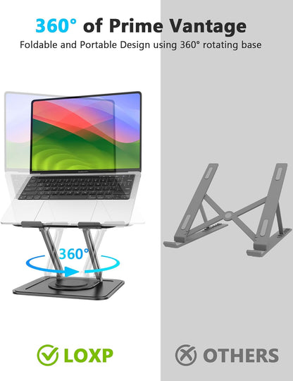 Adjustable Laptop Stand, Computer Stand with 360 Rotating Base, Ergonomic Laptop Riser Mount for Desk Foldable Protable Computer Desk Fits with MacBook Pro Air (10-16") - Black