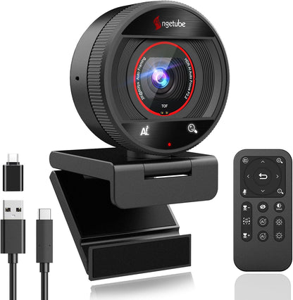 Angetube AI Webcam for PC - 1080p/2K@60FPS HD Web Camera with Remote Control, 8X Digital Zoom Webcam, Privacy Cover, TOF Auto Focus, HDR, USB 3.0 Web Cam Work with Zoom, Skype,Teams, Windows,Mac