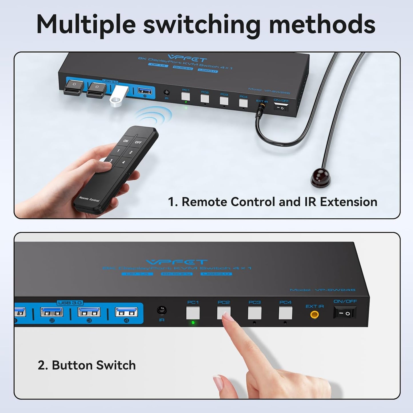 8K@60Hz DisplayPort KVM Switch 4 Computers 1 Monitor USB3.0 4K120Hz 4 Ports DP KVM Switches 4 in 1 Out for 4 Computers Share 1 Monitor and Keyboard Mouse etc. with 4 USB Cable and Controller