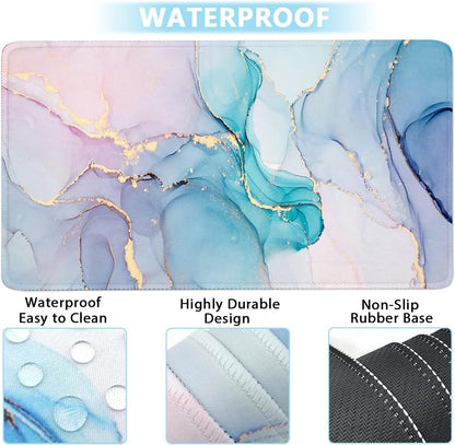 Keyboard Wrist Rest Large Mouse Pad Wrist Support for Computer, 4 in 1 Memory Foam Keyboard Pad Desk Mat Ergonomic Hand Rest Wrist Cushion for Home Office Gaming - Blue Marble