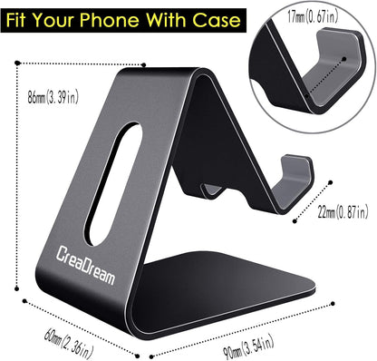 CreaDream Cell Phone Stand, Cradle, Holder, Aluminum Desktop Stand Compatible with Switch, All Smart Phone, iPhone 11 Pro Xs Max Xr X Se 8 7 6 6s Plus SE 5 5s-Black