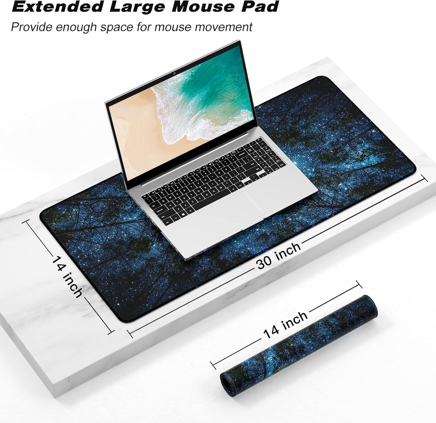 Extended Gaming Mouse Pad, XXL Large Mouse Mat 30 x 14 Inch, Big Computer Keyboard Mousepad, Waterproof Desk Pad with Stitched Edges and Non-Slip Base for Women Office Gaming, Galaxy Tree