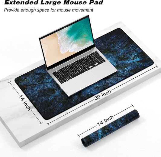Extended Gaming Mouse Pad, XXL Large Mouse Mat 30 x 14 Inch, Big Computer Keyboard Mousepad, Waterproof Desk Pad with Stitched Edges and Non-Slip Base for Women Office Gaming, Galaxy Tree