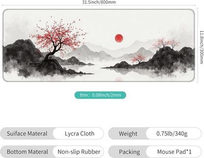 Dynippy Thin Extended Gaming Mouse Pad （31.5 * 11.8 * 0.08 inch） with Stitched Edges Large Mousepad Long XXL Keyboard and Mouse pad Desk Mat for Gaming Office & Home - Artistic Painting