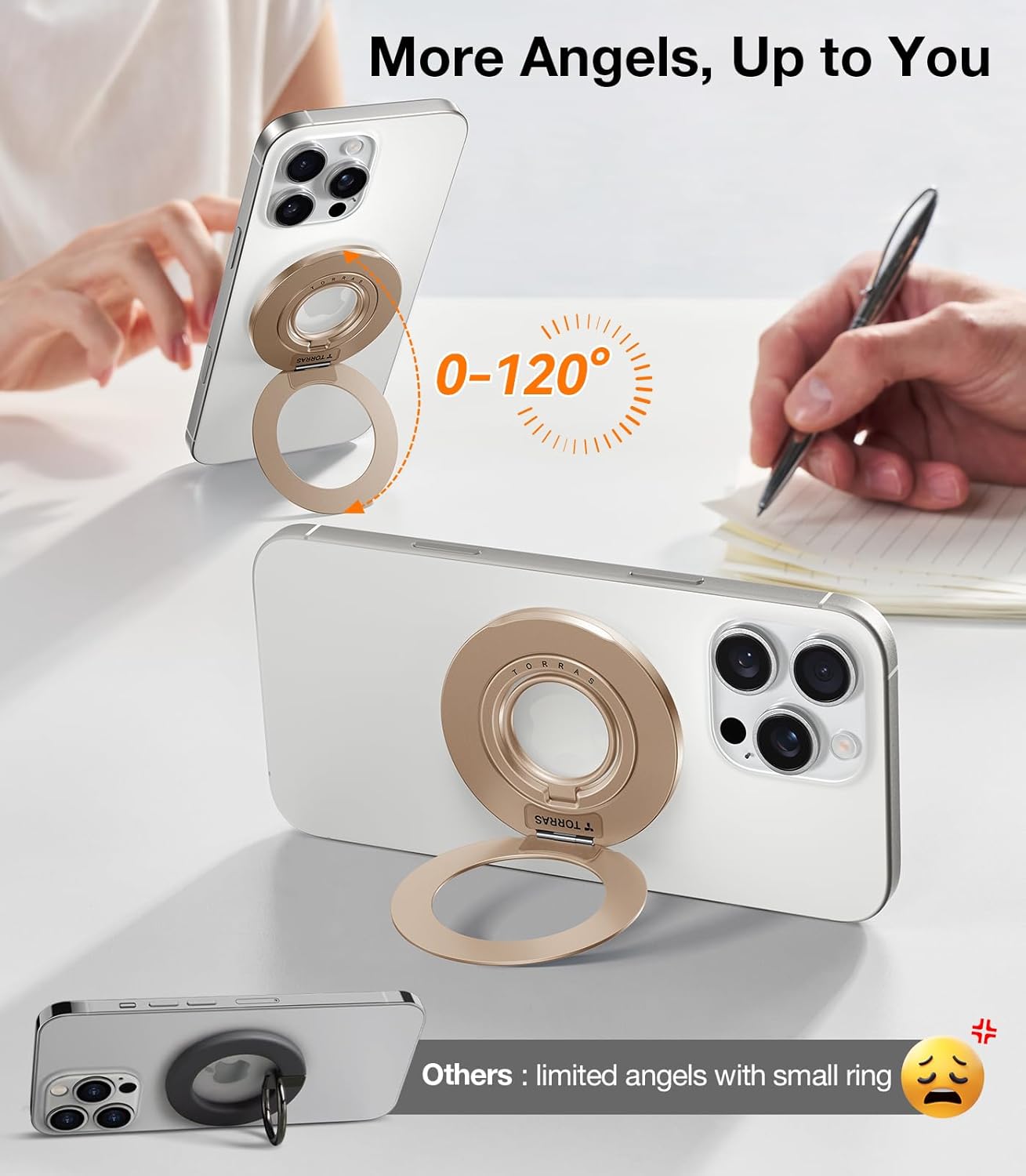 TORRAS 2025 Upgrade [Dual-Ring] Fit for MagSafe Phone Grip Ring Holder Compatible with MagSafe Kickstand Magnetic for iPhone 16/15/14/13/12/11 Samsung, Google Accessories, Desert Titanium Gold