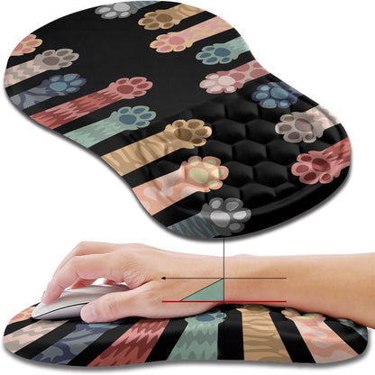 Hokafenle Ergonomic Mouse Pad Wrist Support, Wrist Rest Mousepad for Carpal Tunnel Pain Relief with Integrated Memory Foam Slope Massage Bulge (11.8x7.9 inch,Cute Cat Claw
