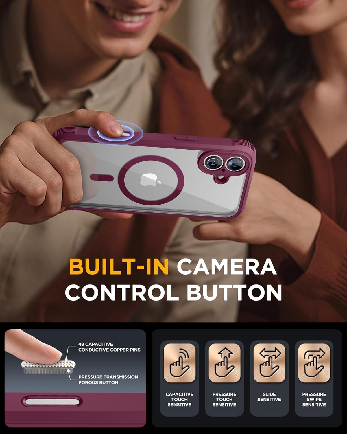 Miracase for iPhone 16 Case 6.1'', [Bubble Free] Full-Body Bumper Phone case with Built-in Full Glass Screen &Lens Protector,No Gap,Compatible with MagSafe,Drop Proof 16 Cover, Plum