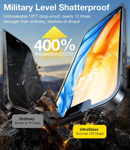 UltraGlass UNBREAK TOP 9H+ Glass for iPhone 16e Screen Protector (12FT Military Grade Shatterproof) Screen Protector 16e Tempered Glass (Longest Durable) Full Edge Coverage 6.1" 2 Pack