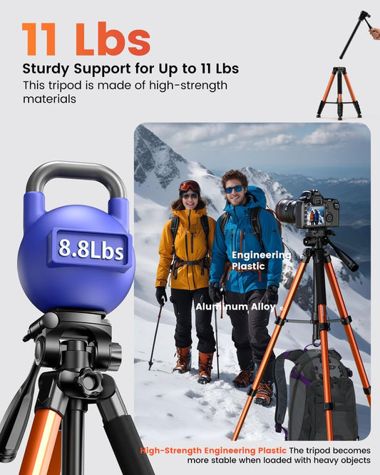 73" Camera Tripod and Monopod, Professional Aluminum Tripod Stand for Mirrorless Camera/DSLR/Cell Phone/Camcorder/GoPro, with Phone Holder and Travel Bag (Burnt Orange)