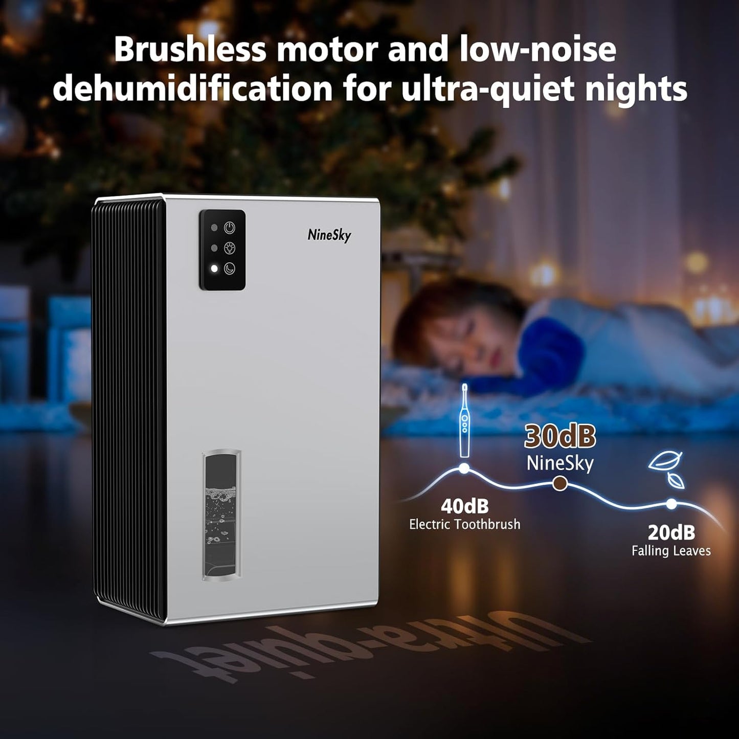 NineSky Dehumidifiers for Home, 95 OZ Water Tank, (1000 sq.ft) Dehumidifiers for Bathroom Bedroom Basement with Auto Shut Off,7 Colors LED Light(Silver)