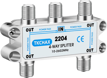 4 Way Coaxial Cable Splitter,Support 10-2602MHz, RG6 Compatible, Nickel-Plated for Cable Splitter,Work with CATV, Satellite TV,Antenna System and MoCA Configurations