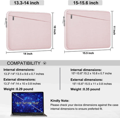 Laptop Sleeve, 15.6 inch Laptop Case, Durable Computer Carrying Bag Protective Case Briefcase Handbag with Front Pocket, Slim Laptop Case Cover for 15.6 Inch HP, Dell, Lenovo, Asus, Notebook, Pink