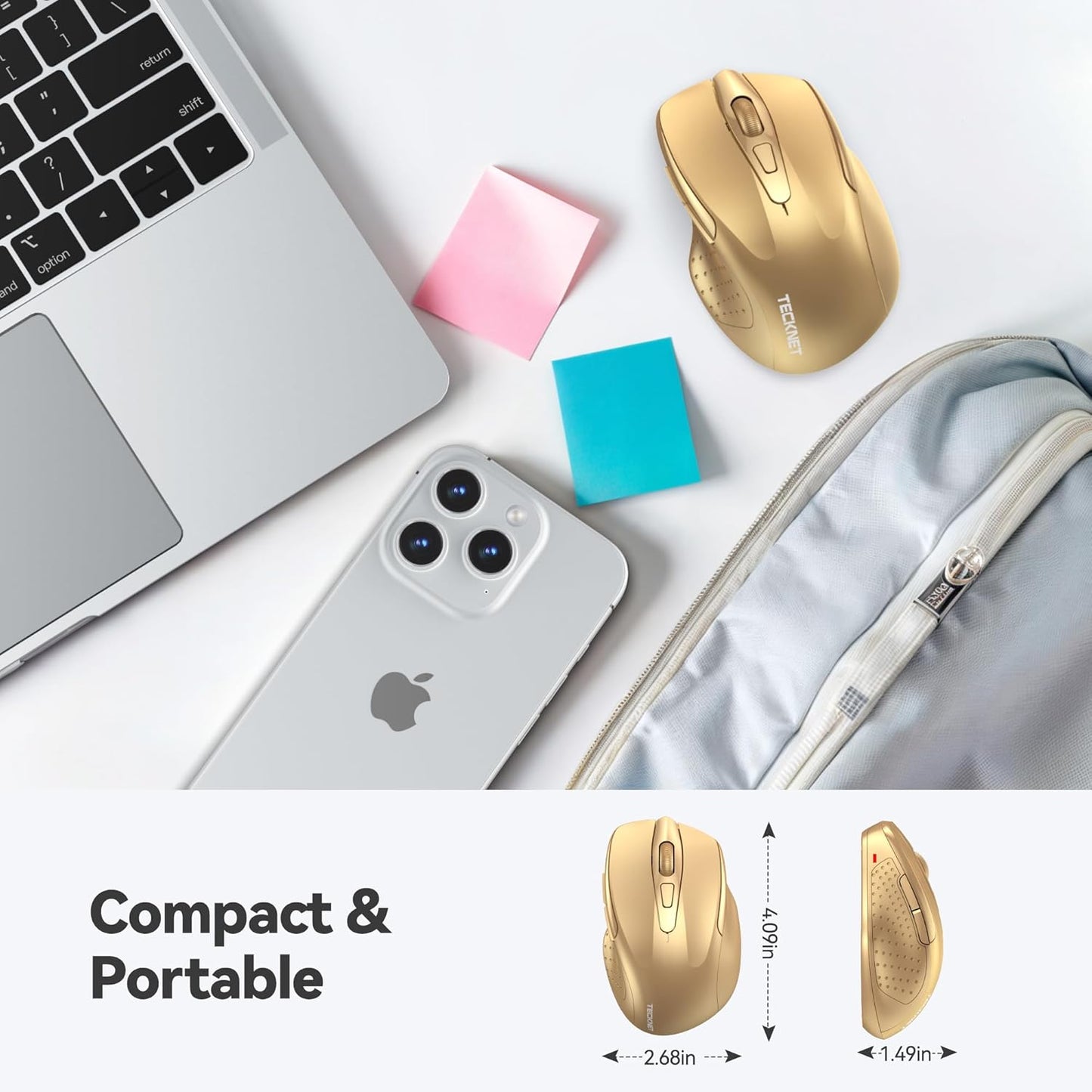 TECKNET Wireless Mouse, 2.4G Ergonomic Optical Mouse, Computer Mouse for Laptop, PC, Computer, Chromebook, Notebook, 6 Buttons, 24 Months Battery Life, 4000 DPI, 6 Adjustment Levels