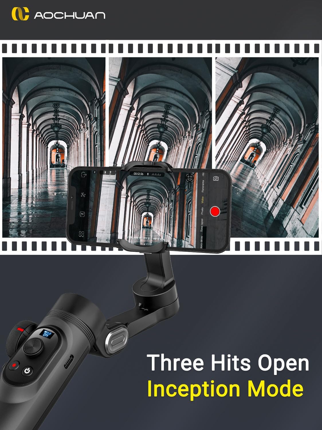 Gimbal Stabilizer for Smartphone,LED Light OLED Screen 3-Axis Gimbal,Gesture Control,Face Tracking,Magnetic Charging,Gimbal Stabilizer for Android&iPhone -AOCHUAN Smart XPro