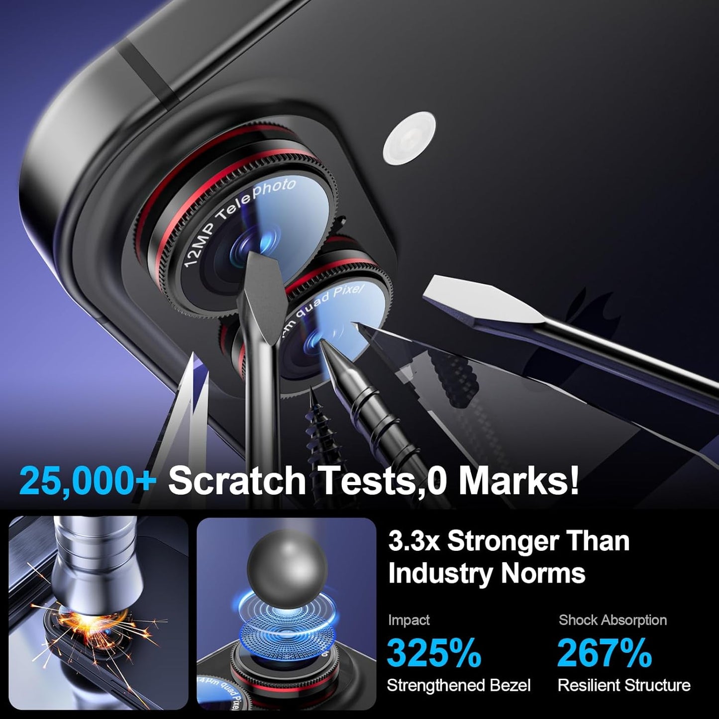 X-it 2 Pack Camera Lens Protector, Shatterproof Anti-Scratch Ultra HD Mechanical Gear Camera Protector, Anti-Glare 9H Tempered Glass Lens Protector for iPhone 16/iPhone 16 Plus, Case Friendly,BlackRed